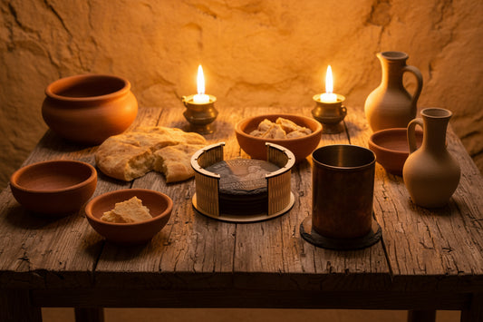 round biblical feast slate coaster gift set