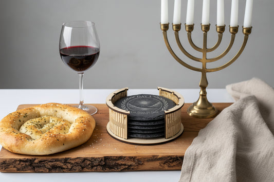 6 Days of Creation slate coaster gift set Genesis 1 with laser-cut holder