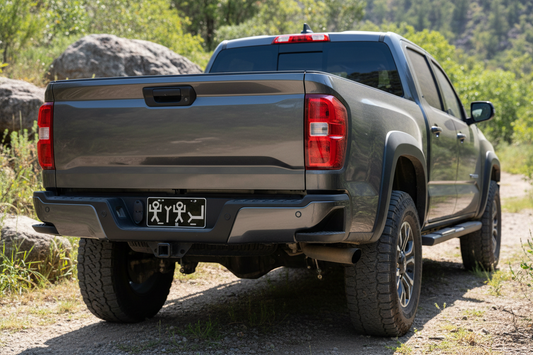 Pictographic Hebrew YHWH license plate laser engraved on black aluminum