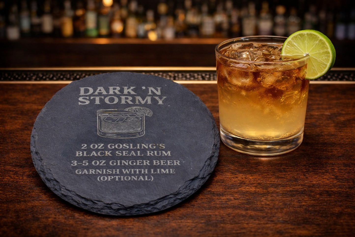 Engraved slate Dark N Stormy rum coaster