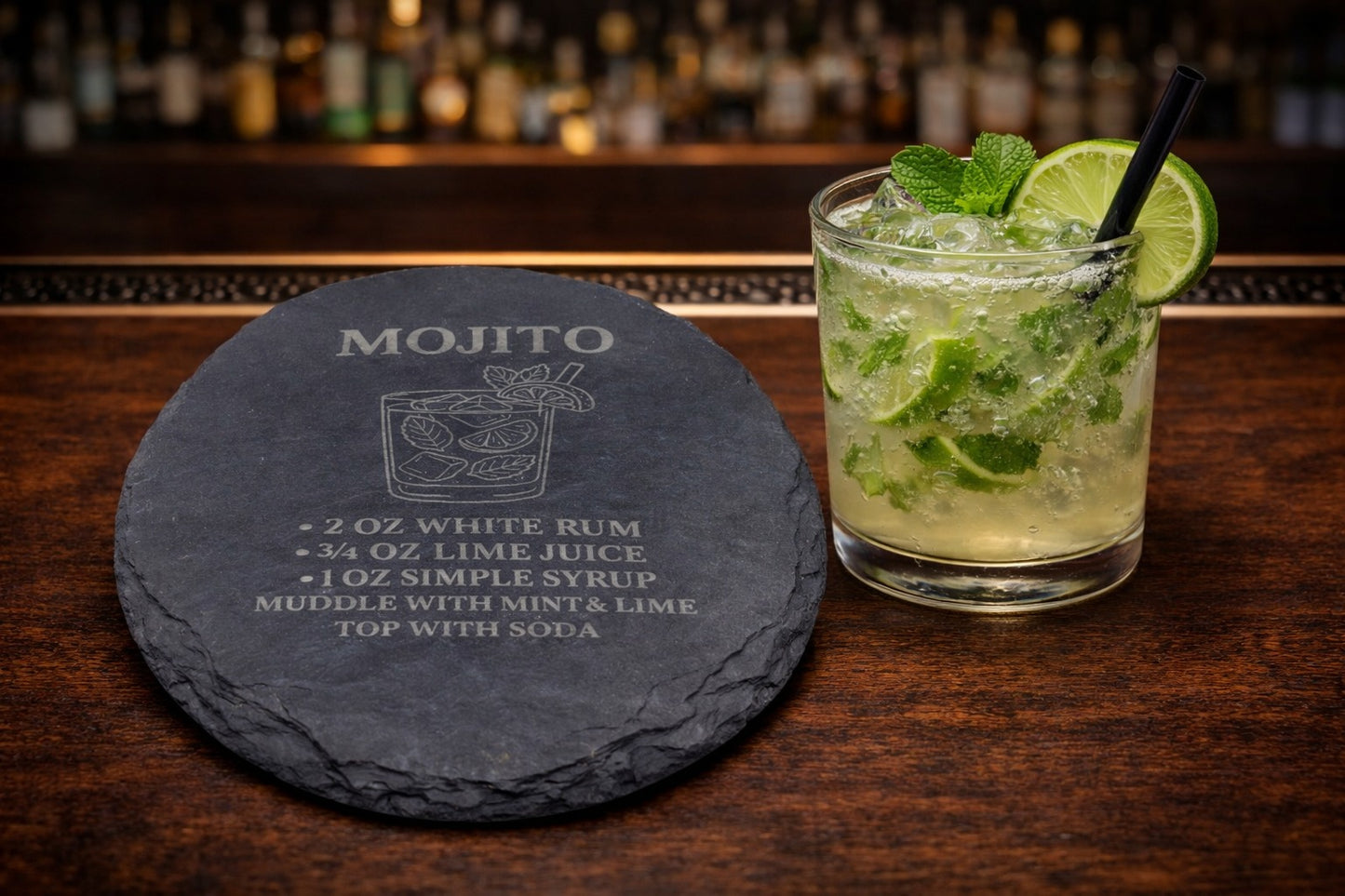 Engraved slate Mojito rum coaster