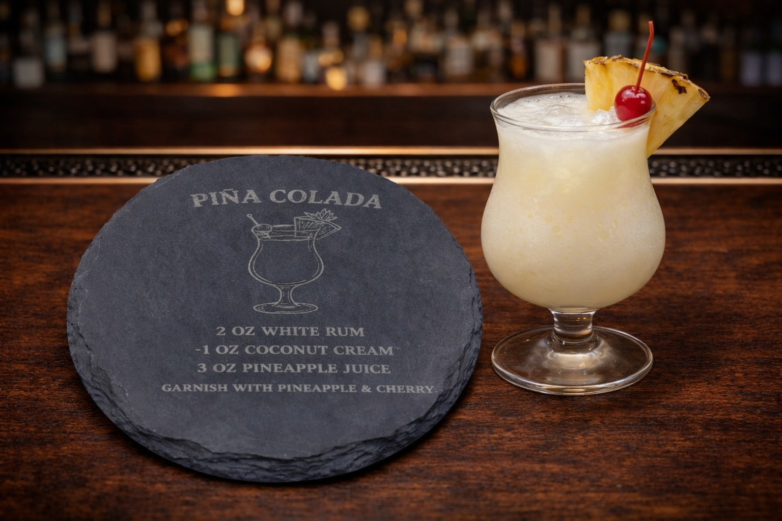 Engraved slate Pina Colada rum coaster
