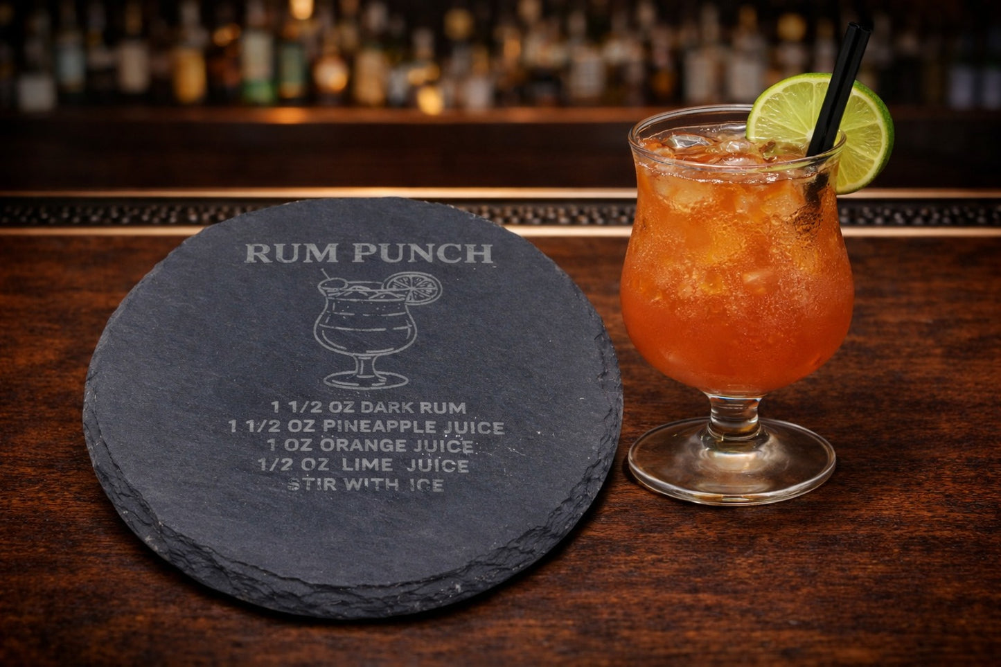Engraved slate Rum Punch rum coaster
