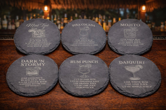 Round slate cocktail coaster gift set