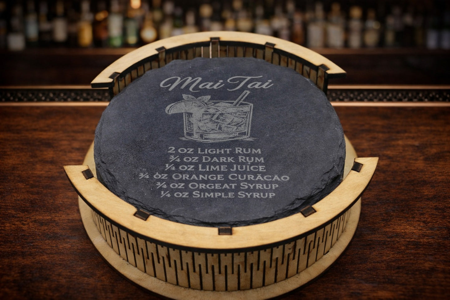 Round slate cocktail coaster gift set