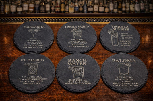 Round slate tequila recipe coaster set of six
