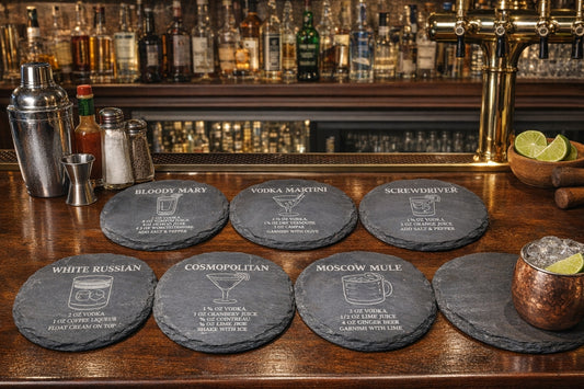 Round slate vodka recipe coaster set of six