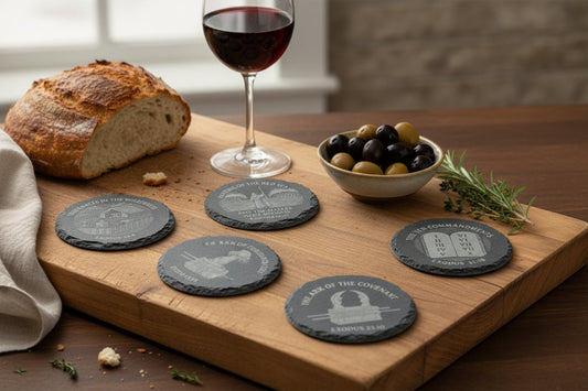 Laser engraved Wilderness Journey slate coasters set of six