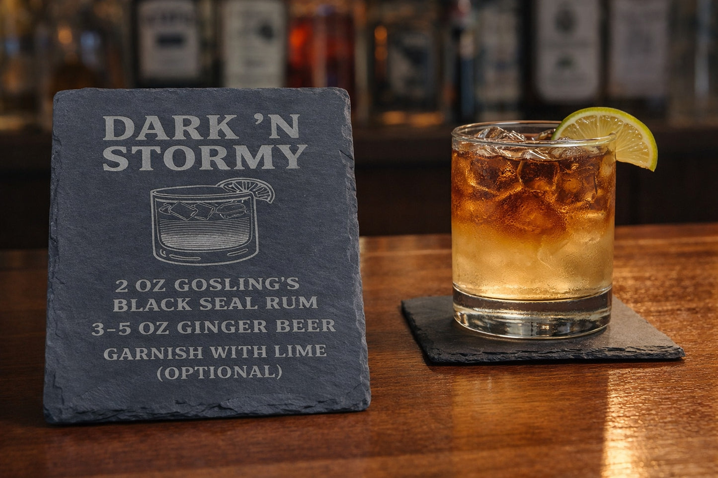 Engraved slate Dark N Stormy rum coaster