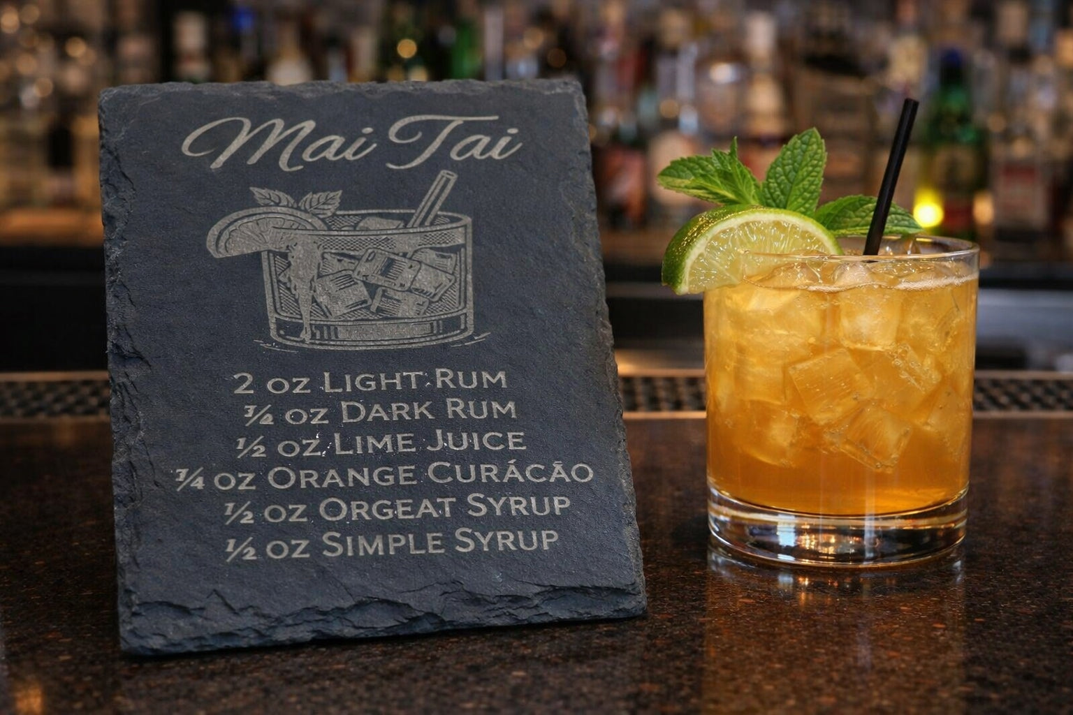 Engraved slate Mai Tai rum coaster