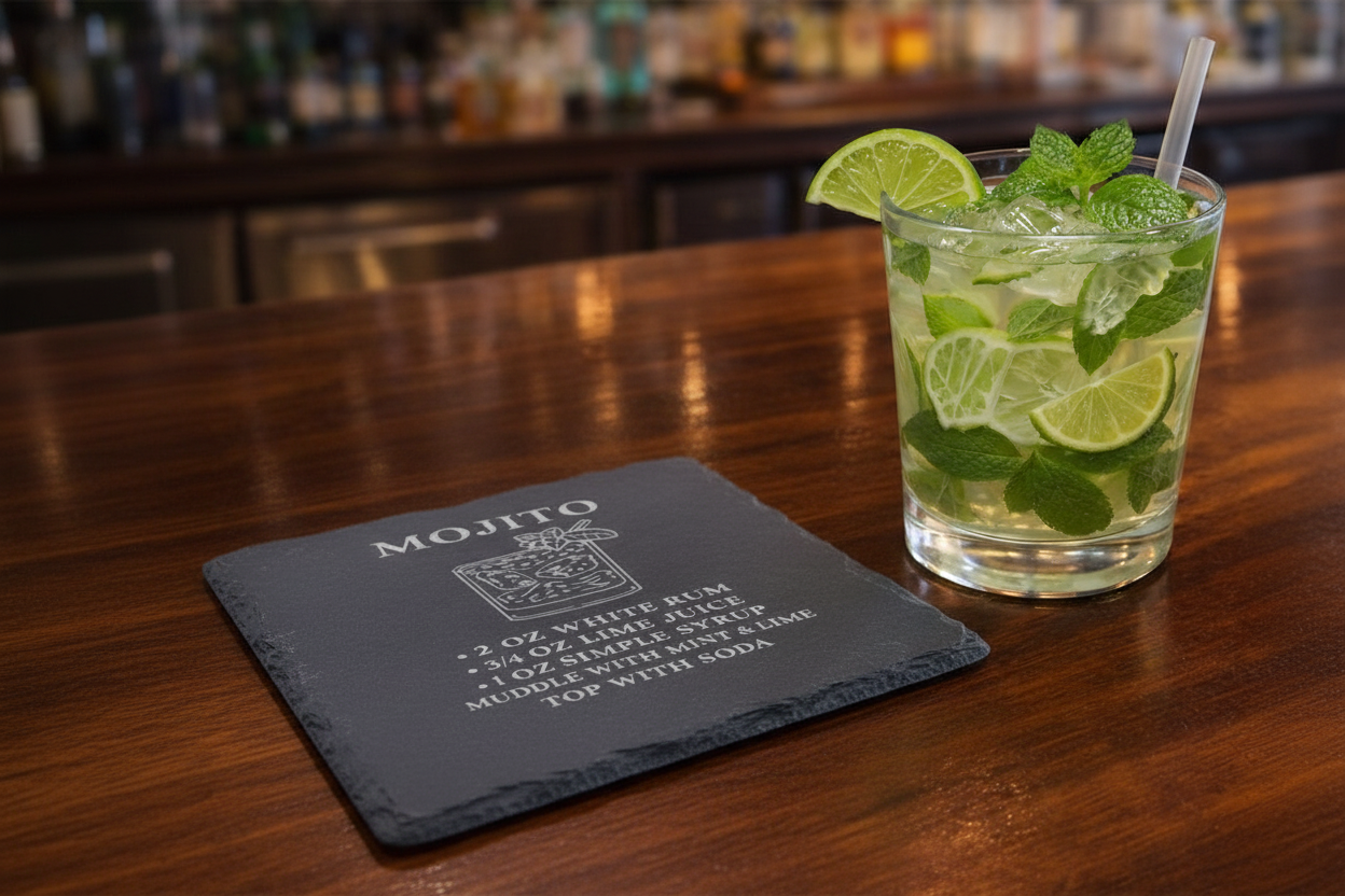Engraved slate Mojito rum coaster
