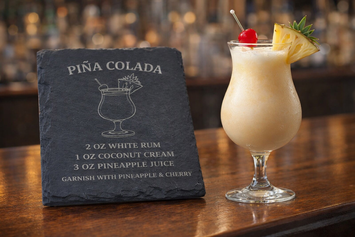 Engraved slate Pina Colada rum coaster
