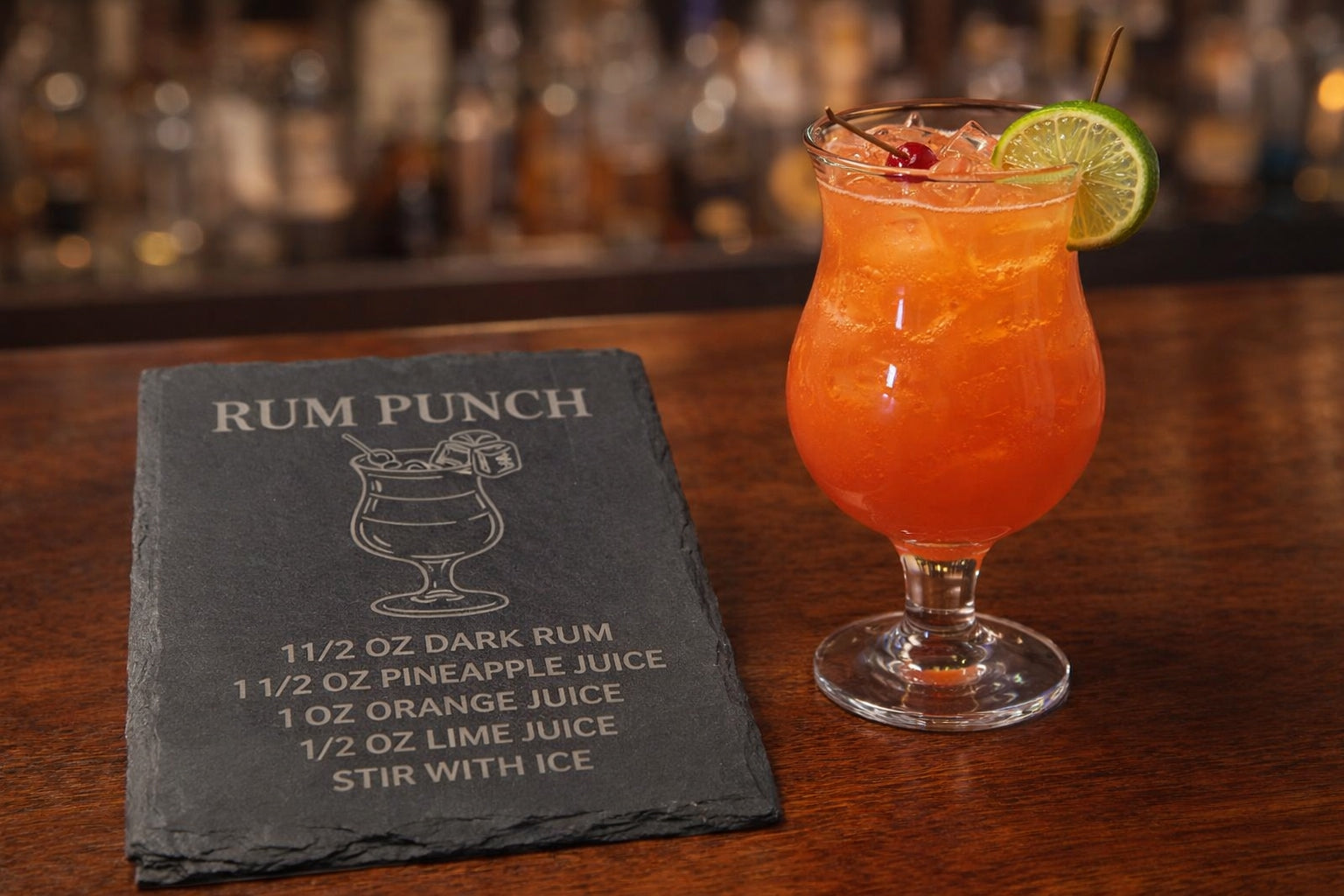 Engraved slate Rum Punch rum coaster