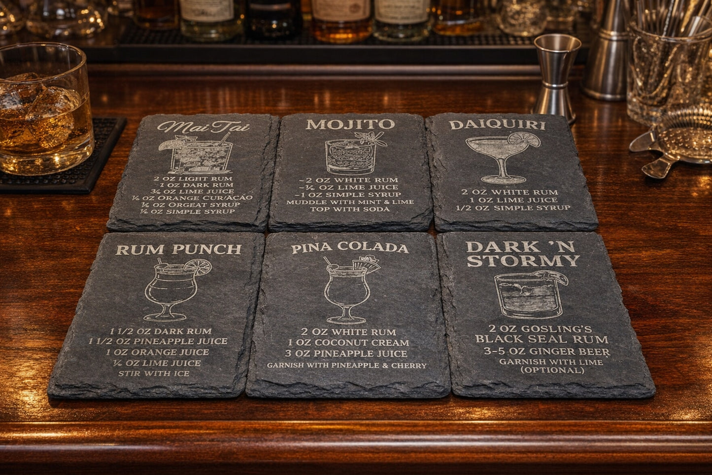 Square  slate cocktail coaster gift set