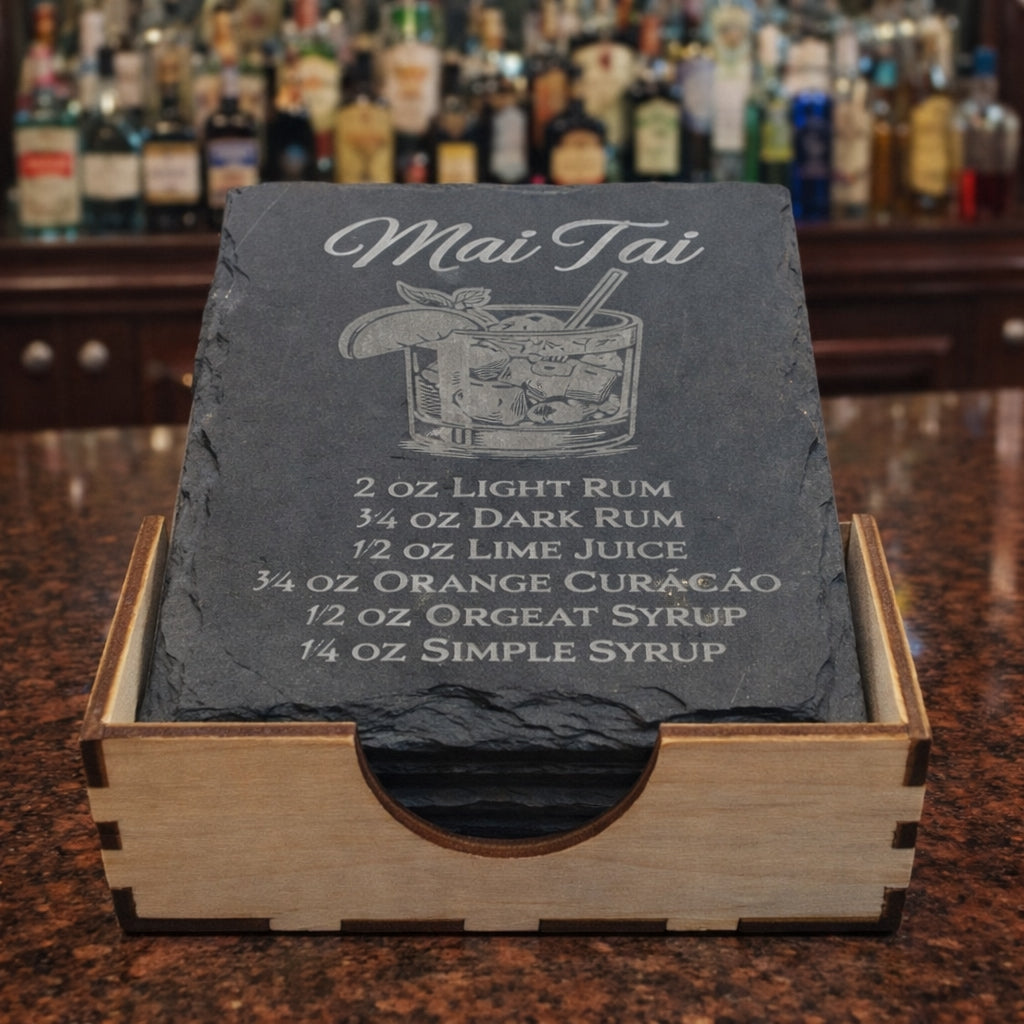 Round slate cocktail coaster gift set