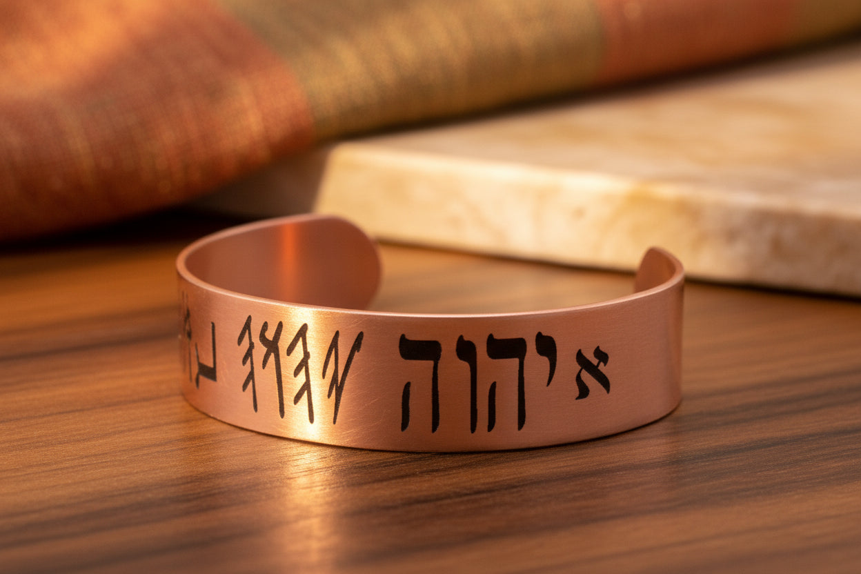 Adjustable Copper Faith Bracelet Side View