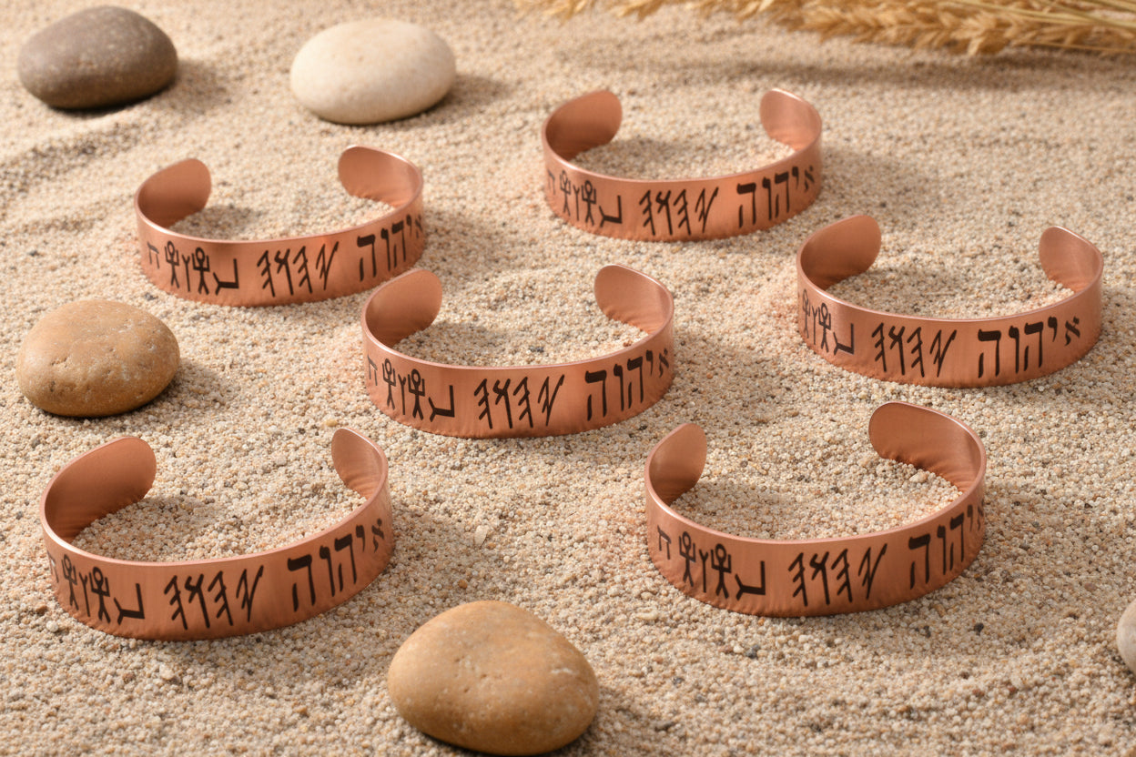 Engraved Hebrew Name Bracelet Matte Copper Finish