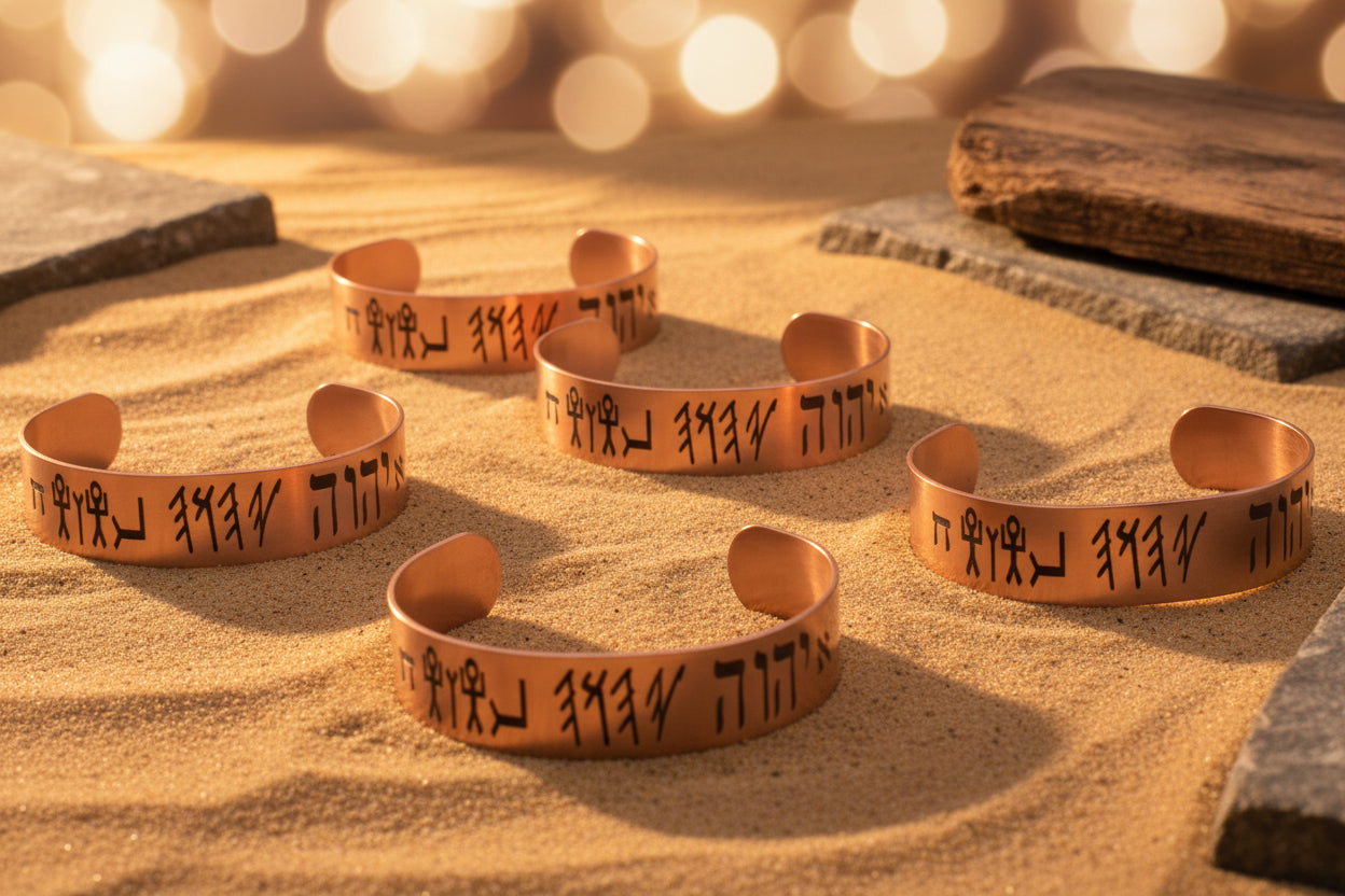 Engraved Hebrew Name Bracelet Matte Copper Finish