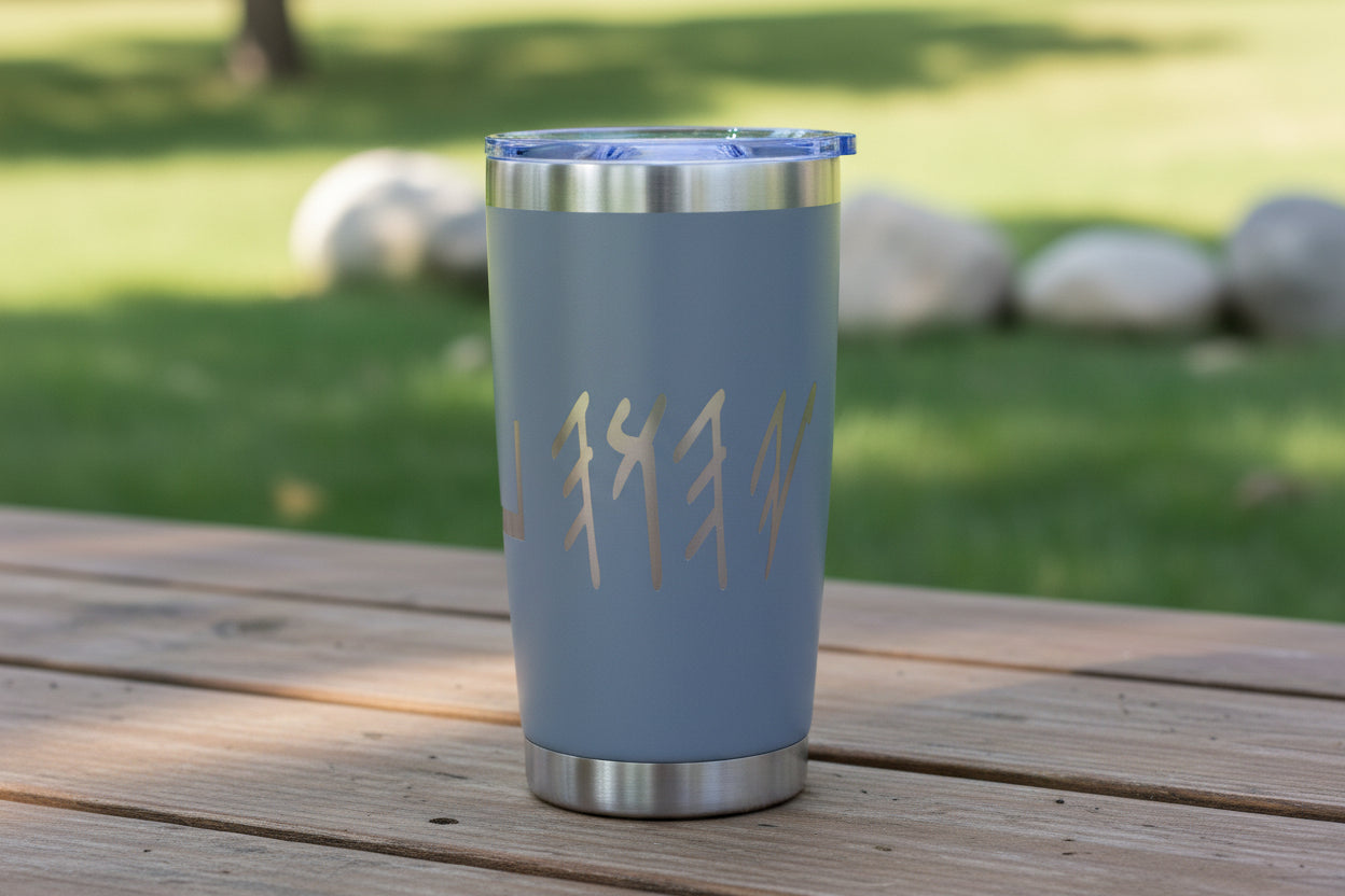 20oz stainless steel tumbler with YHWH in Picto Paleo and Modern Hebrew