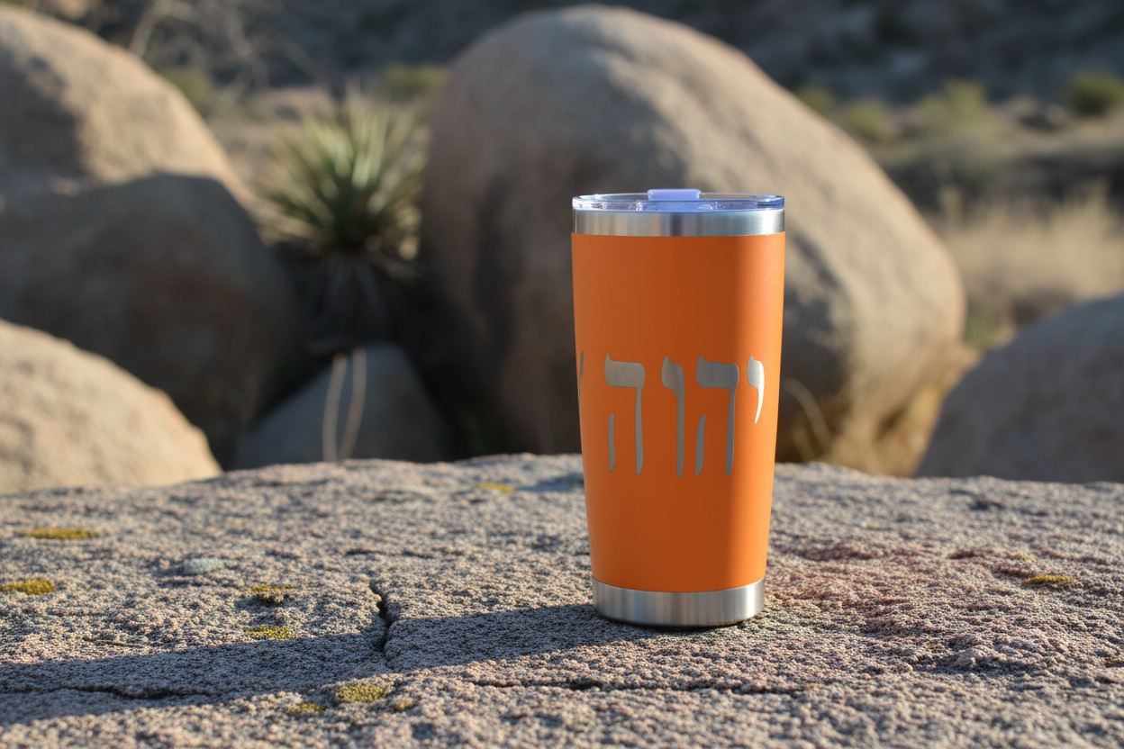 20oz stainless steel tumbler with YHWH in Picto Paleo and Modern Hebrew